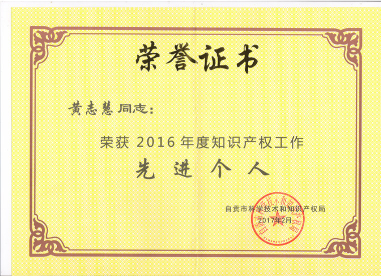 2016Äê¶È֪ʶ²úȨÏȽø¸öÈËÈÙÓþÖ¤Êé2017.3.21